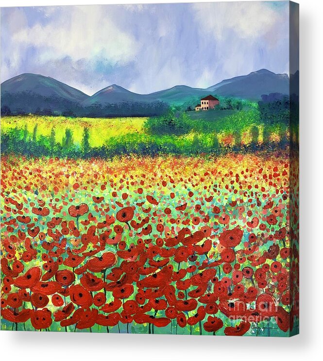 Poppies Acrylic Print featuring the painting Poppies in Tuscany by Stacey Zimmerman