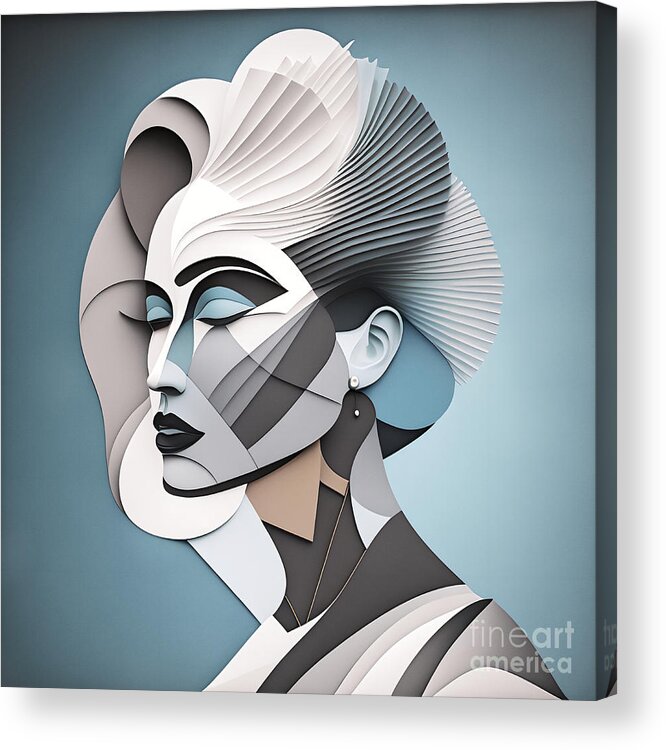 Abstract Acrylic Print featuring the digital art Portrait Abstract - Blue Grey 4 by Philip Preston