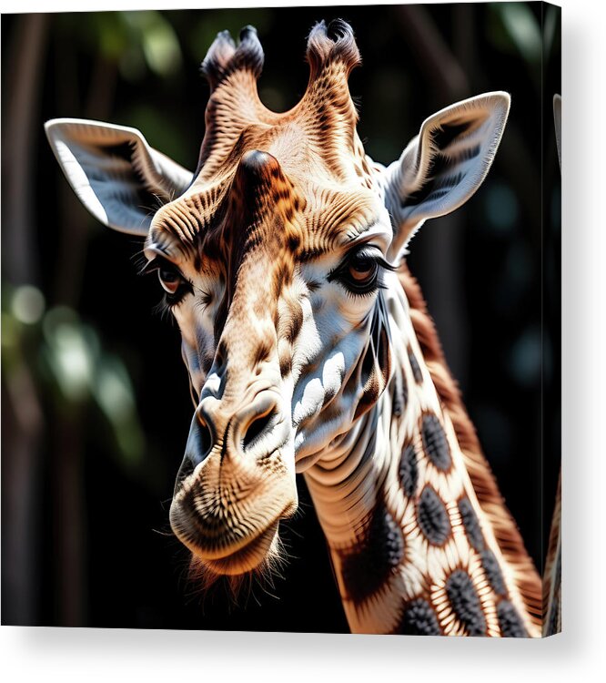 Giraffe Acrylic Print featuring the digital art Portrait of a giraffe. by Ray Shrewsberry