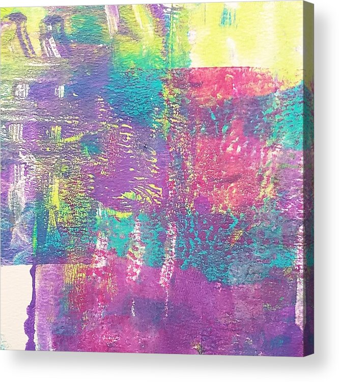 Purple Abstract Boho Bohemian Shabby Chic Home Decor Mixed Media Pressing Gel Plate Acrylic Print featuring the mixed media Purple Color Block Print by Joanne Herrmann