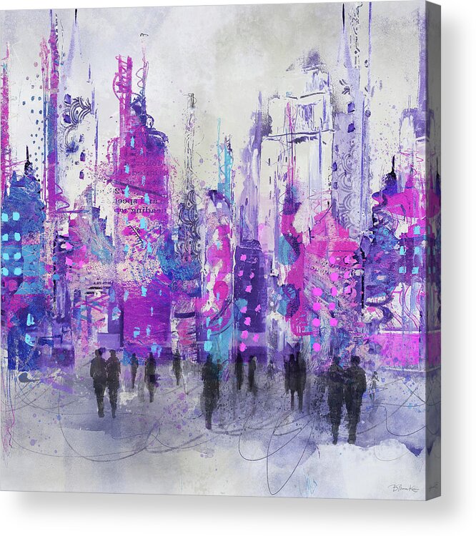 City Acrylic Print featuring the digital art Purple Crazy Town by Barbara Mierau-Klein
