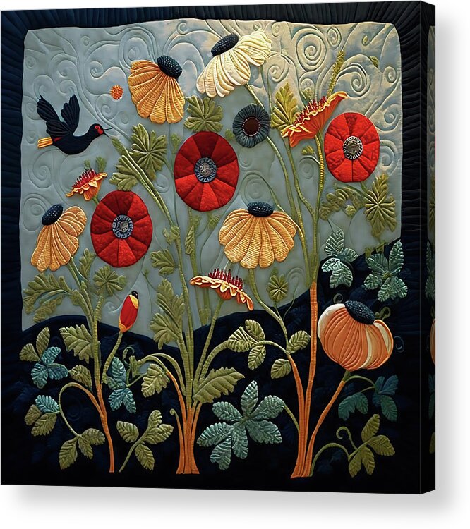 Quilt Acrylic Print featuring the digital art Quilted Blossoms by Robert Knight