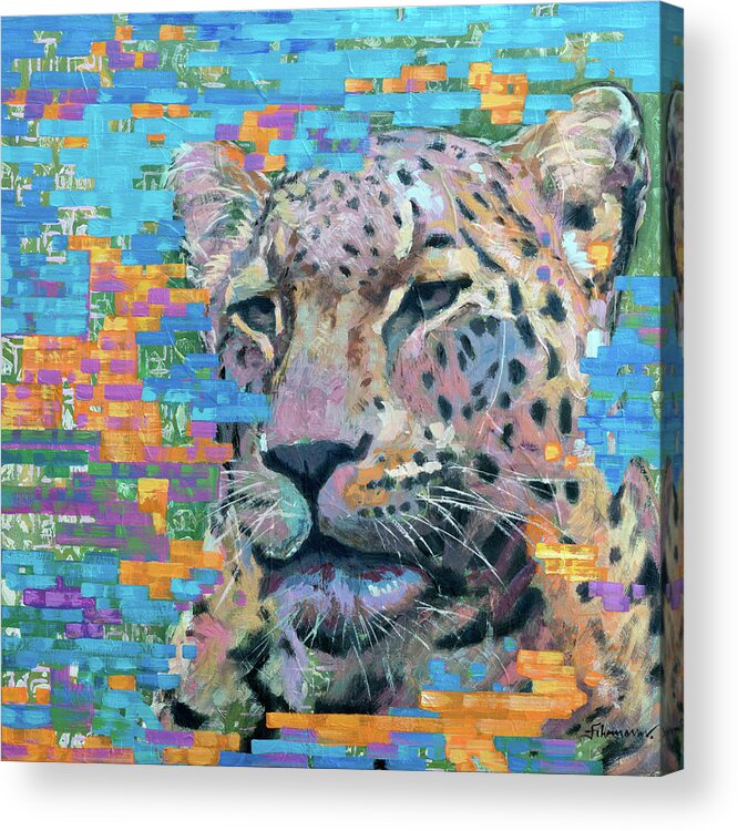 Leopard Acrylic Print featuring the painting Leopard by Uwe Fehrmann