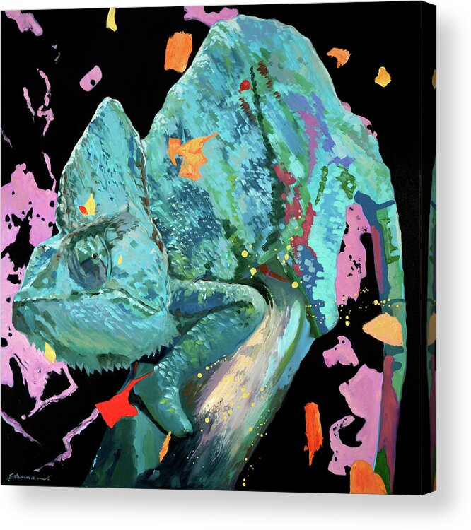 Chameleon Acrylic Print featuring the painting Chameleon - by Uwe Fehrmann