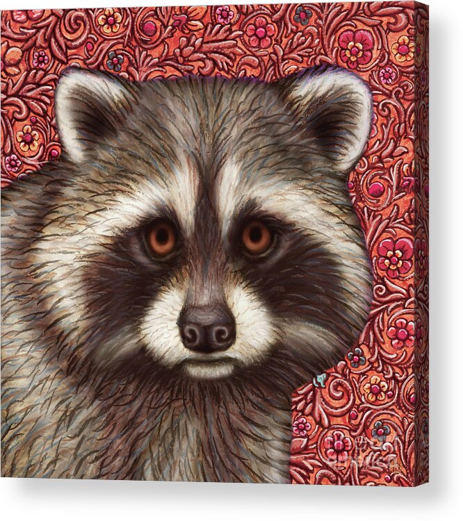 Raccoon Acrylic Print featuring the painting Raccoon Tapestry by Amy E Fraser