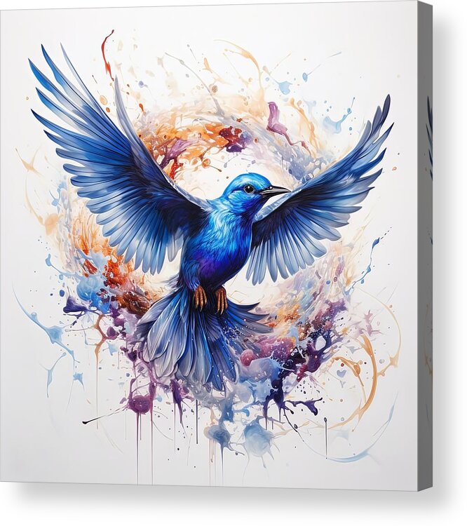 Bluebird Acrylic Print featuring the painting Radiant Orb - Bluebird Decor by Lourry Legarde