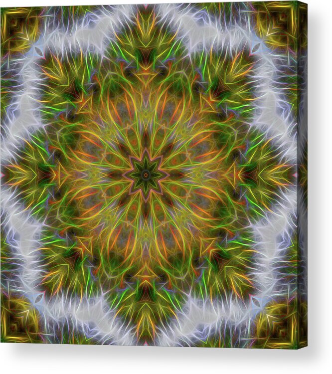 Mandala Acrylic Print featuring the digital art Rainbow Energy Mandala 001 by Beth Venner