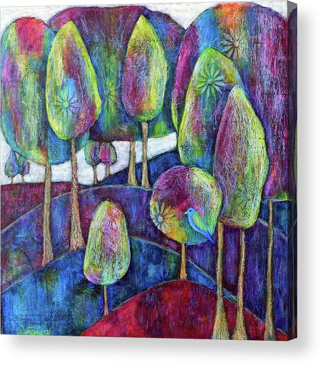 Dreamscape Acrylic Print featuring the painting Rainbow Grove by Winona's Sunshyne