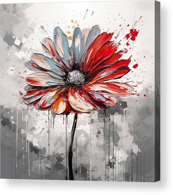 Red And Gray Art Acrylic Print featuring the painting Red and White Art by Lourry Legarde