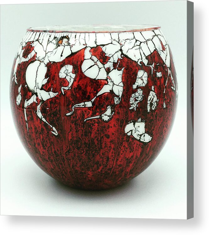 Red Acrylic Print featuring the mixed media Red and White Glass Bowl by Christopher Schranck