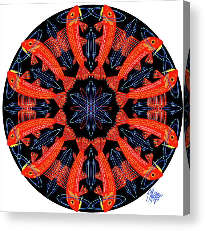 Plecostomus Acrylic Print featuring the digital art Red Plecostomus Catfish Chiva Nature Mandala by Tim Phelps
