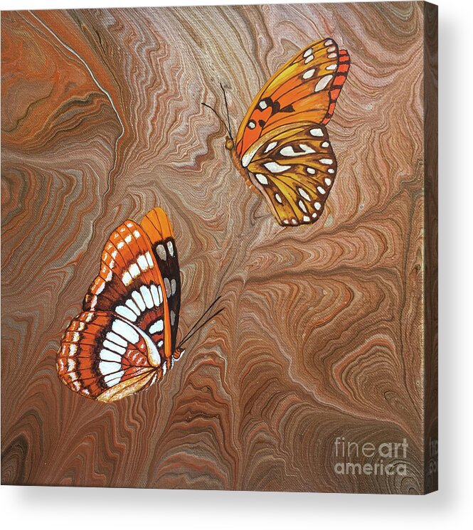 California Butterflies Acrylic Print featuring the painting Red Sandstone and CA Butterflies by Lucy Arnold