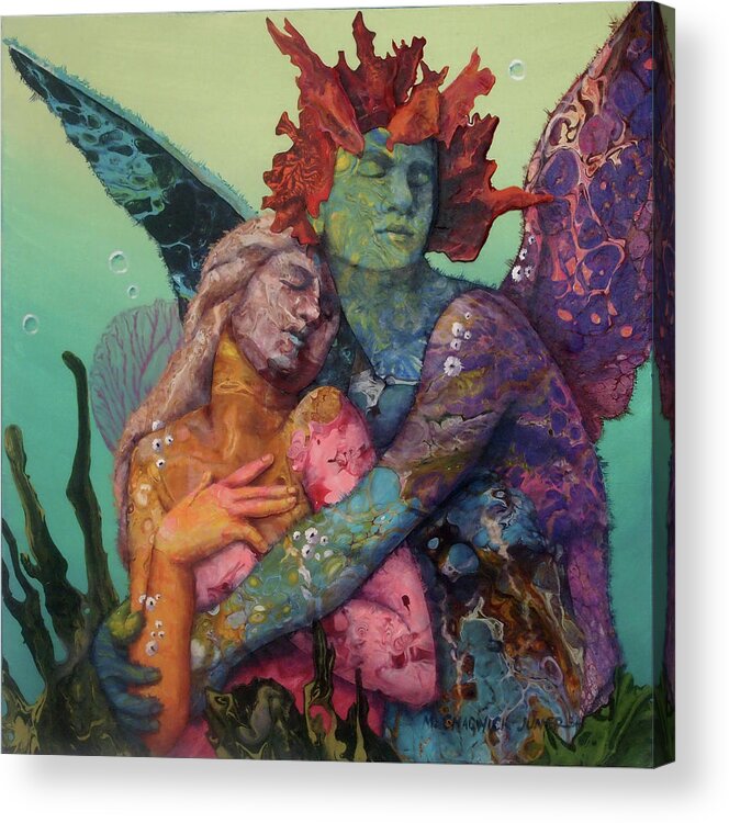 Ocean Acrylic Print featuring the painting Reef Passion - Psyche and Eros by Marguerite Chadwick-Juner