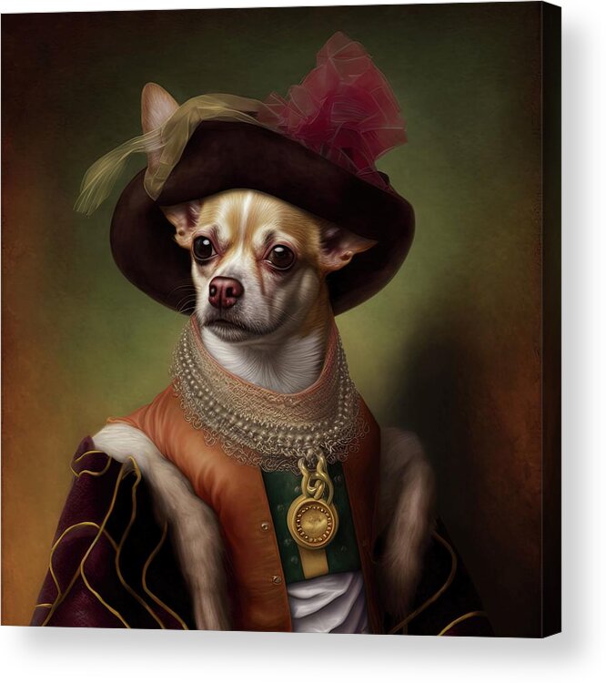 Gucci Acrylic Print featuring the painting Rembrandt painting of Chihuahua by Vincent Monozlay