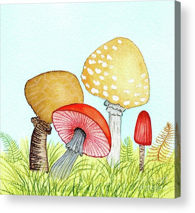 Retro Mushrooms Acrylic Print featuring the painting Retro Mushrooms 1 by Donna Mibus