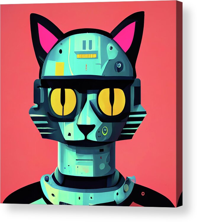 Cat Acrylic Print featuring the digital art Robot Cat Portrait 01 by Matthias Hauser