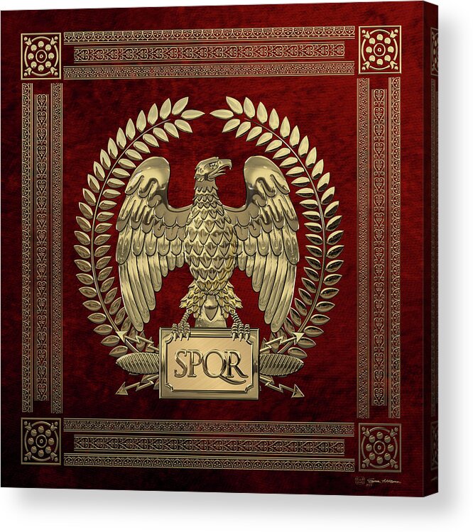 ‘treasures Of Rome’ Collection By Serge Averbukh Acrylic Print featuring the digital art Roman Empire - Gold Imperial Eagle over Red Velvet by Serge Averbukh