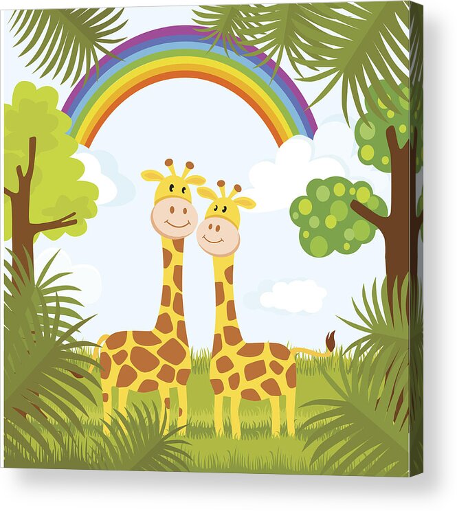 Tropical Rainforest Acrylic Print featuring the drawing Romantic Giraffe Couple by DarleneSanguenza