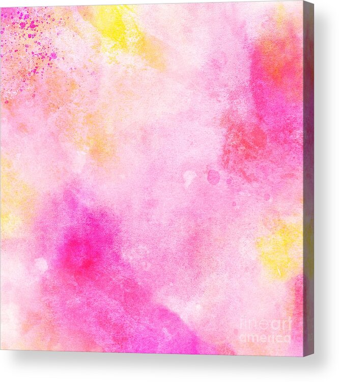 Watercolor Acrylic Print featuring the digital art Rooti - Artistic Colorful Abstract Yellow Pink Watercolor Painting Digital Art by Sambel Pedes