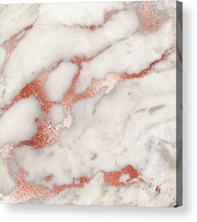 Marble Acrylic Print featuring the painting Rose Gold Marble Blush Pink Copper Metallic Foil by Modern Art