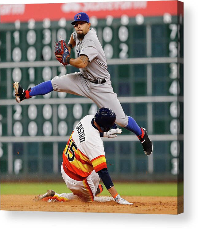 Ninth Inning Acrylic Print featuring the photograph Rougned Odor and Jason Castro by Bob Levey