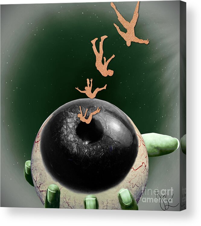 #surreal #horror #eye #floating #man #space #sleep #nightmare #dream Acrylic Print featuring the digital art Rounded With a Sleep by Janice Leagra