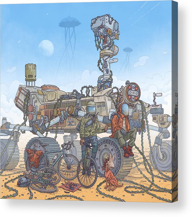  Acrylic Print featuring the digital art Rover Ruins Ride - w/ Helmets by EvanArt - Evan Miller