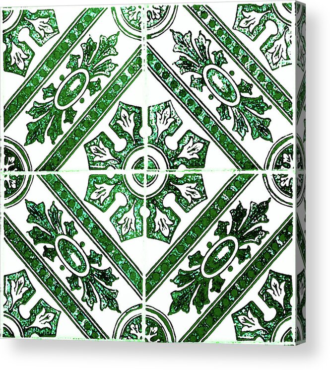 Green Tiles Acrylic Print featuring the digital art Rustic Green Tiles Mosaic Design Decorative Art by Irina Sztukowski