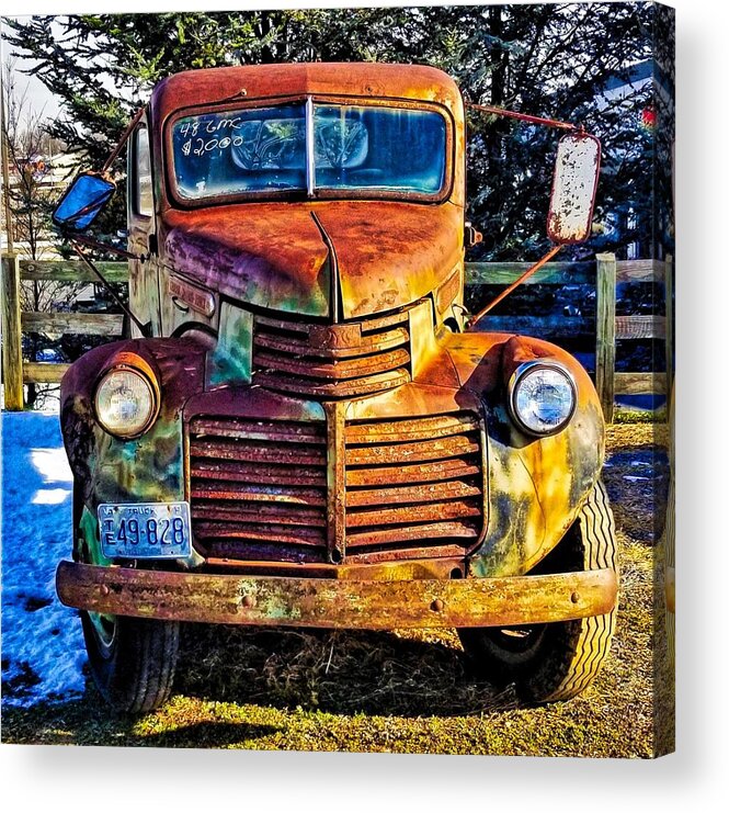 A Beautiful Rusty 1941 Gmc Truck. Acrylic Print featuring the photograph Rusty 1948 GMC Truck by Jim Harris