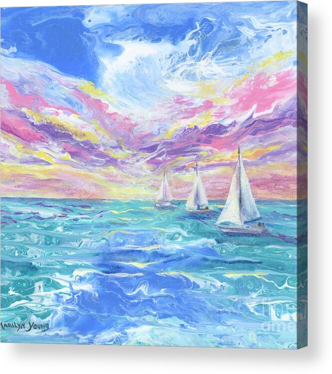 Ocean Acrylic Print featuring the painting Sail Away by Marilyn Young