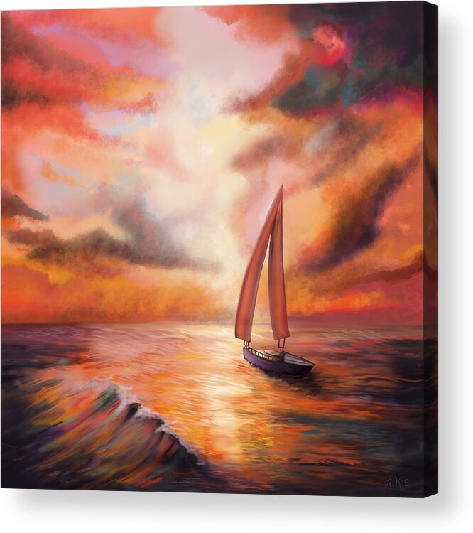 Sailing Acrylic Print featuring the digital art Sailing into Paradise by Rachel Emmett