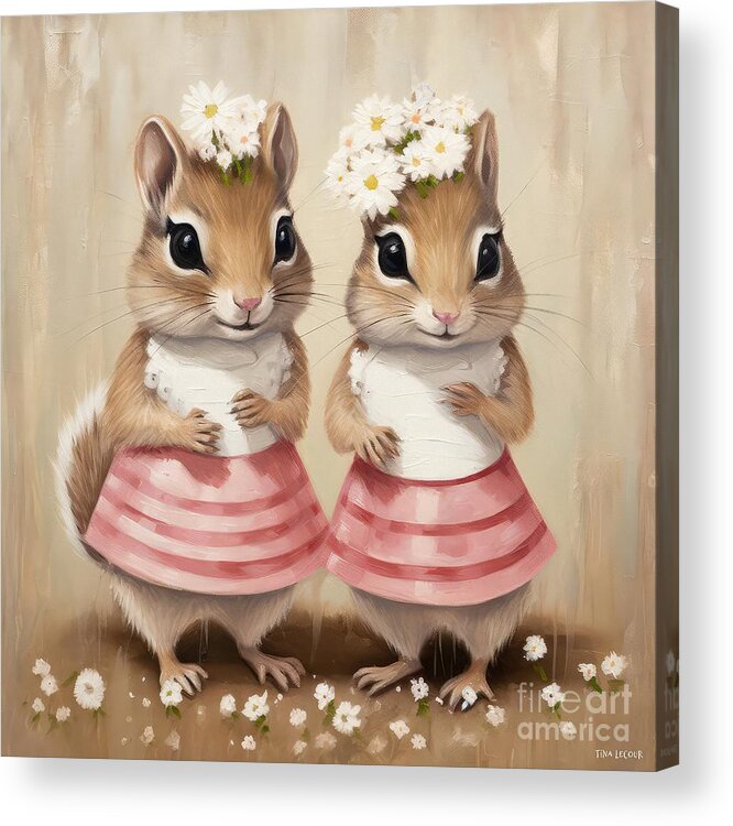 Chipmunks Acrylic Print featuring the painting Sandy And Sable by Tina LeCour