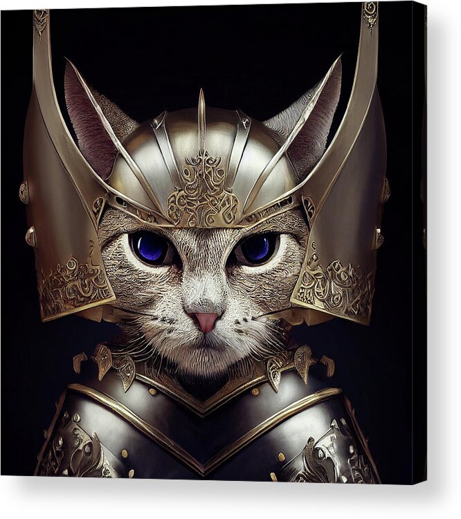 Warriors Acrylic Print featuring the digital art Sapphire the Silver Kitten Warrior by Peggy Collins