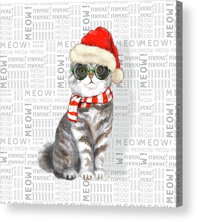 Christmas Acrylic Print featuring the digital art Scottish Straight Cat Funny Christmas by Doreen Erhardt