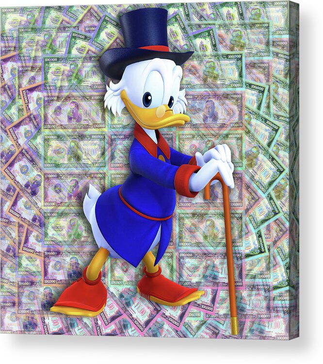 Arrest Acrylic Print featuring the painting Scrooge McDuck Money Gangsta Rich Cash Bills Pop 2 by Tony Rubino