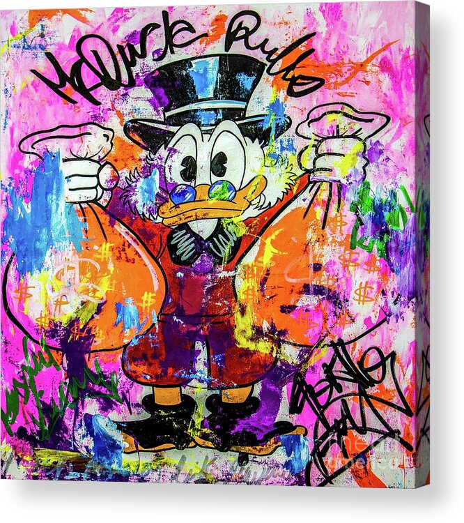 Scrooge Acrylic Print featuring the digital art Scrooge McDuck Pop Art 3 by Tran Long