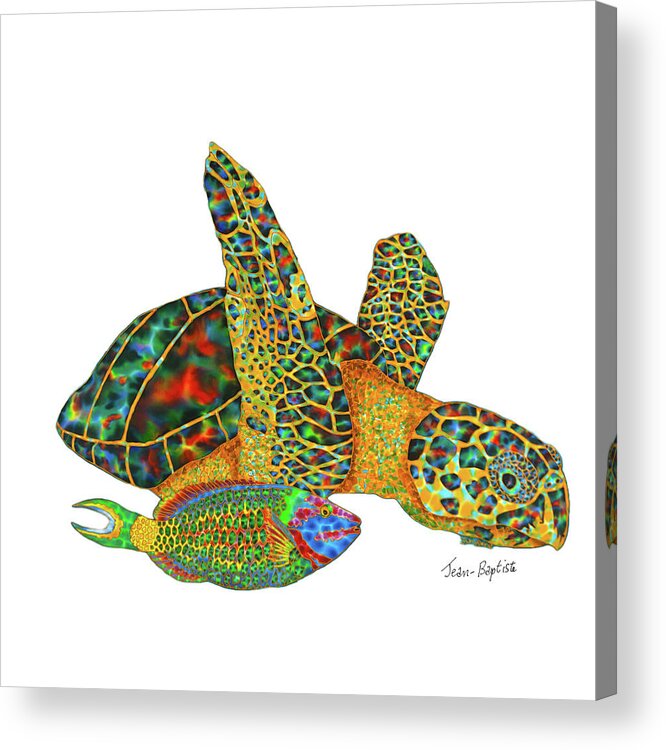  Acrylic Print featuring the painting Sea Turtle white background by Daniel Jean-Baptiste