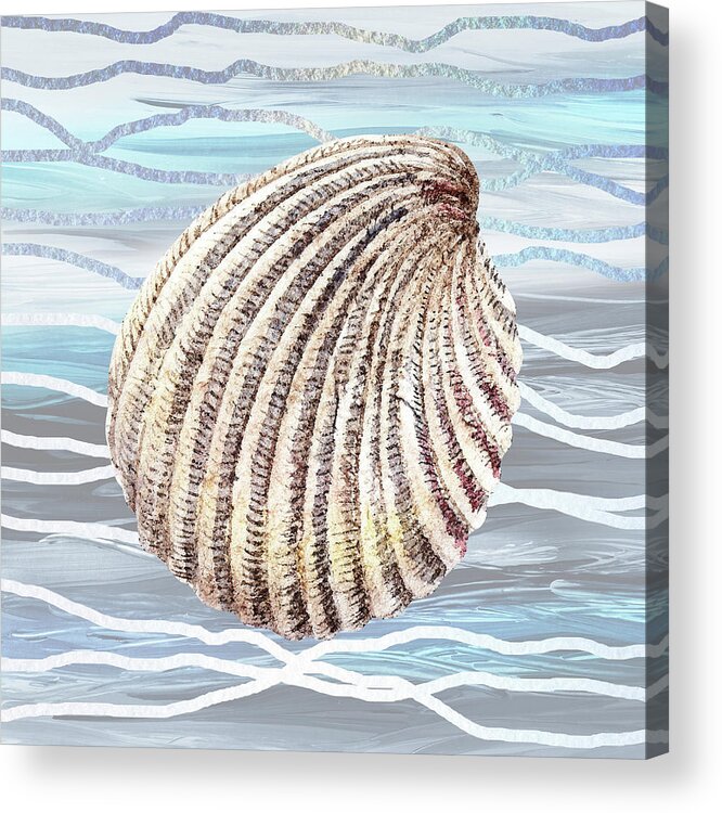 Shell Acrylic Print featuring the painting Seashell On Teal Blue Beach House Nautical Painting Decor II by Irina Sztukowski