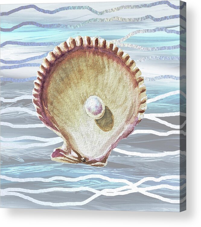 Shell Acrylic Print featuring the painting Seashell On Teal Blue Beach House Nautical Painting Decor IV by Irina Sztukowski