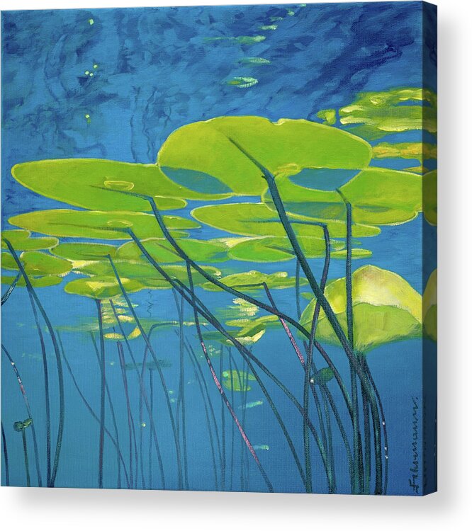 Water Lilies Acrylic Print featuring the painting Seerosen, Wasser by Uwe Fehrmann