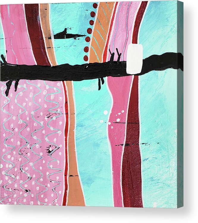 Aqua Acrylic Print featuring the painting SHARK INFESTED WATERS Abstract In Pink Aqua Blue Red Mango by Lynnie Lang