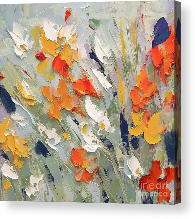 Abstract Flowers Acrylic Print featuring the painting Shock of the Flowers I by Mindy Sommers