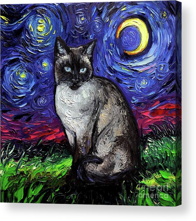 Siamese Cat Acrylic Print featuring the painting Siamese Night by Aja Trier