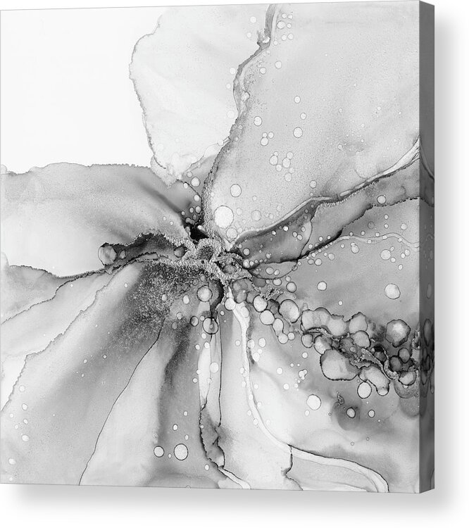 Black And White Acrylic Print featuring the painting Silver Moody Ink Flow by Olga Shvartsur