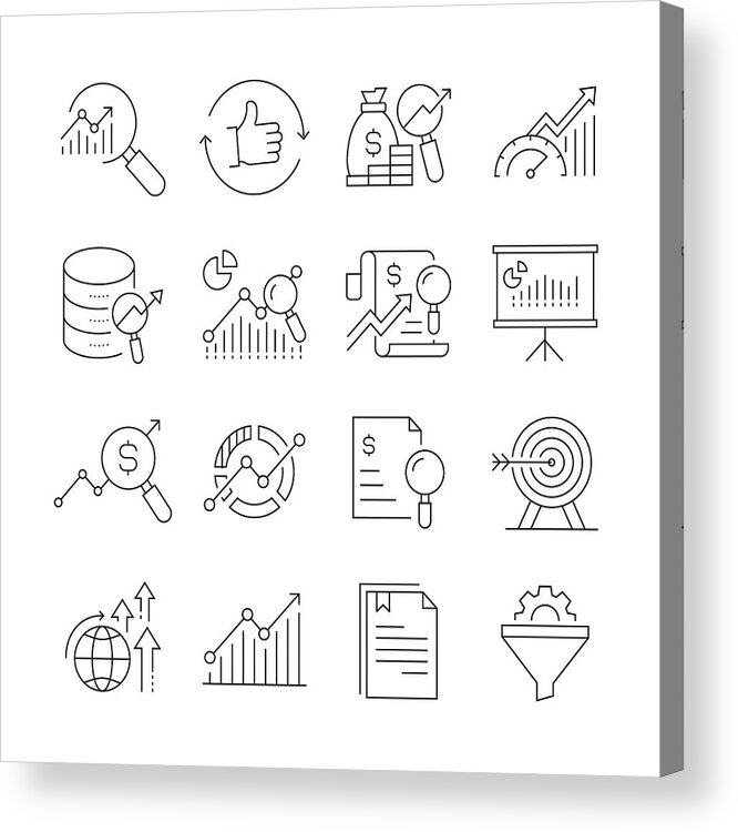 Expertise Acrylic Print featuring the drawing Simple Set of Research and Analysis Related Vector Line Icons. Outline Symbol Collection. Editable Stroke by Designer