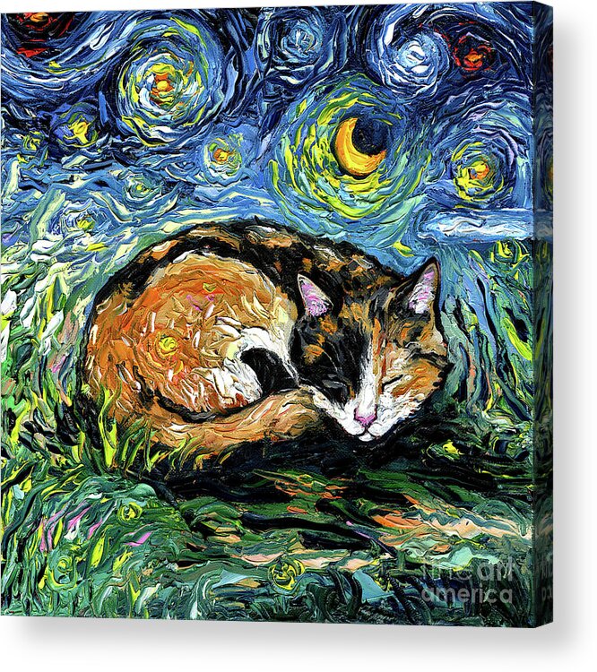 Calico Acrylic Print featuring the painting Sleepy Calico Night by Aja Trier