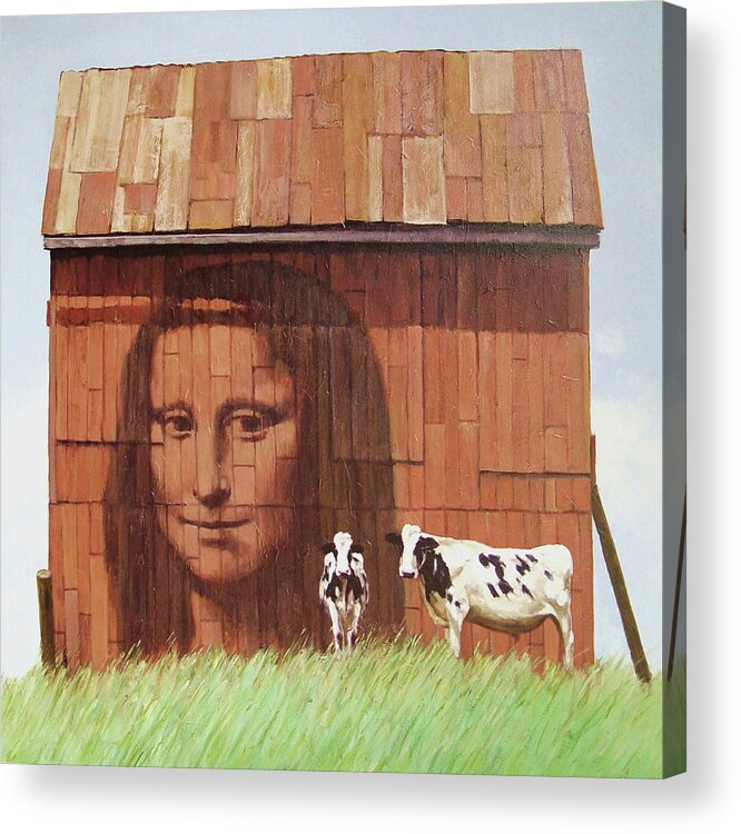 Realism Acrylic Print featuring the painting Smiling at the Barn by Zusheng Yu