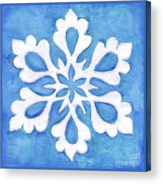 Snowflake Acrylic Print featuring the painting Snowfire 27. Snowflake Painting Series. by Amy E Fraser