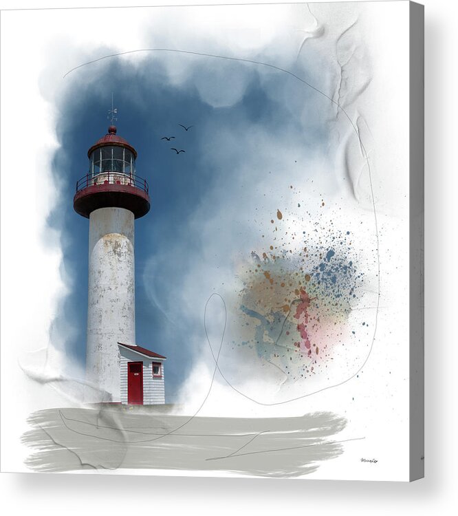 Gaspé Acrylic Print featuring the digital art Solitary Lighthouse by Moira Law