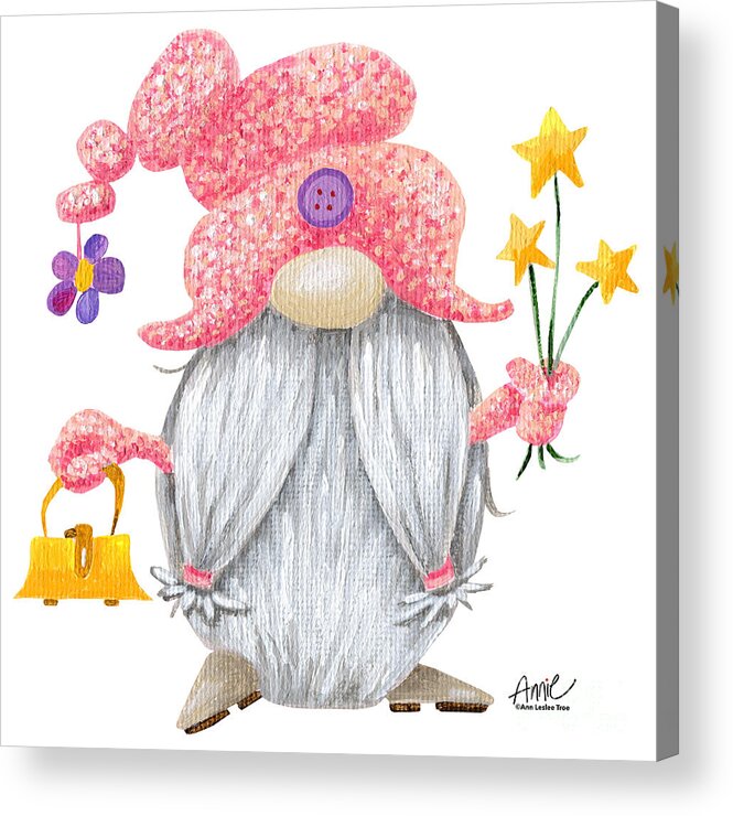 Gnome Acrylic Print featuring the painting Sparkle Gnome by Annie Troe